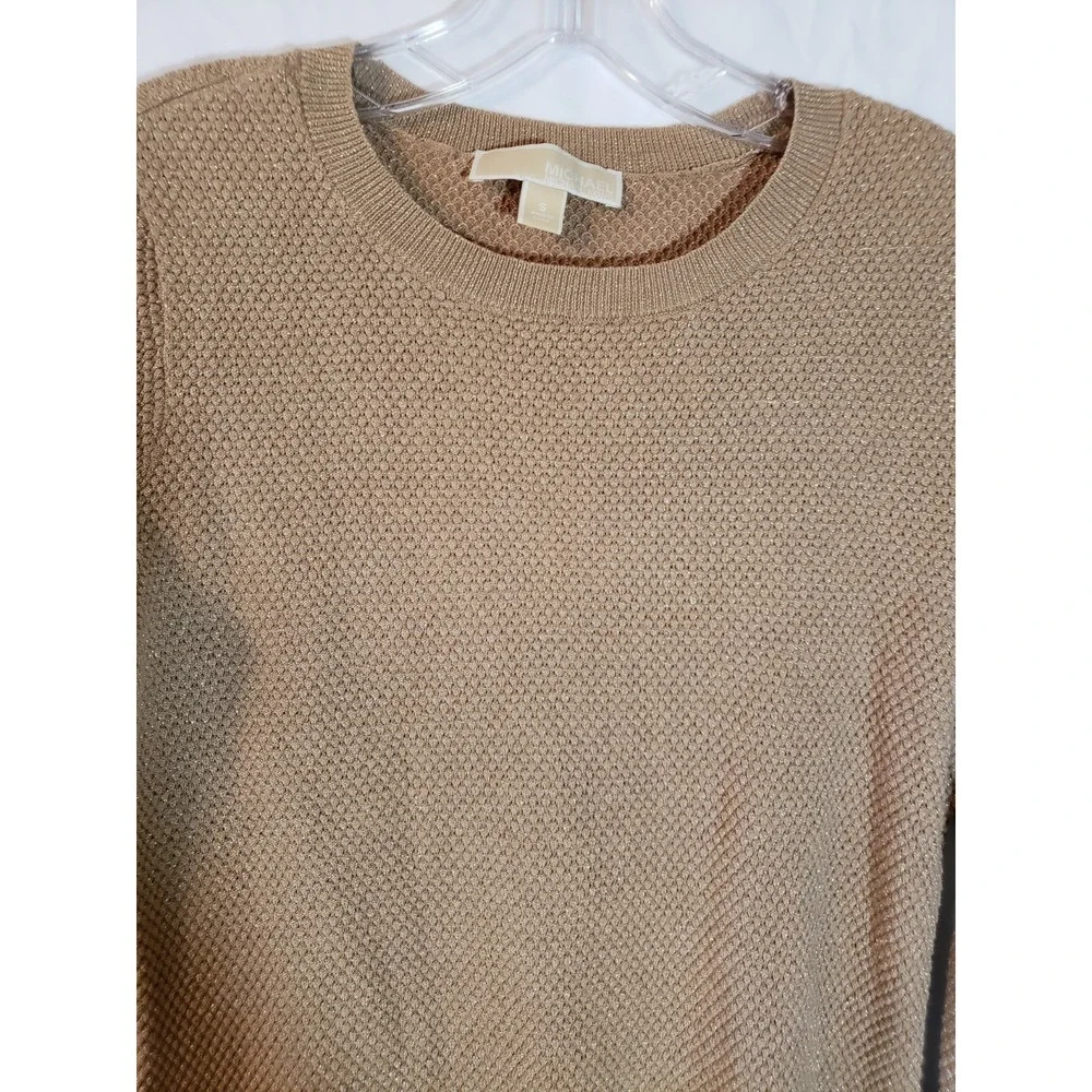 Women's Michael Kors Tan And Gold Metallic Long Sleeve Sweater Size S